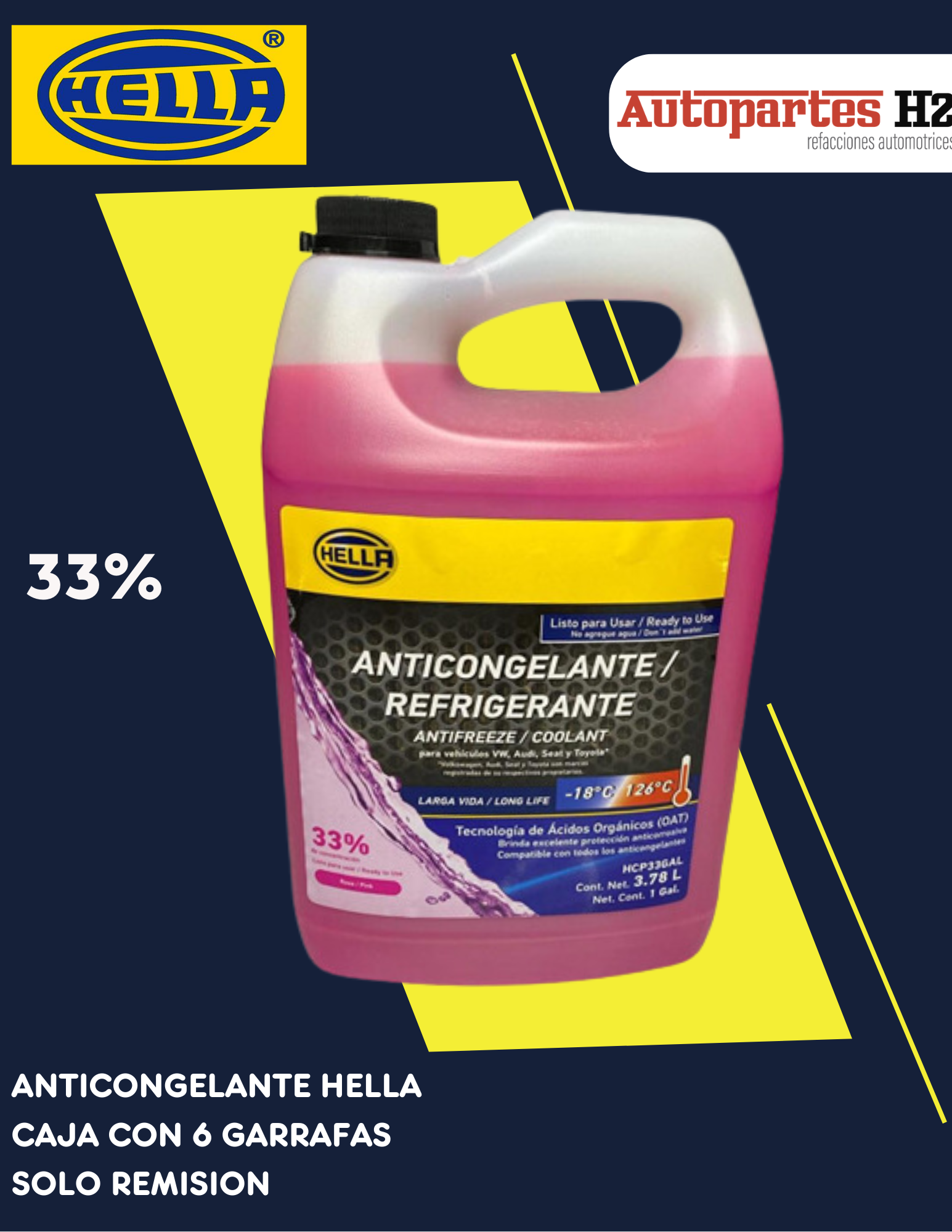 ANTICONGELANTE HELLA ROSA 3.7L GARRAFA